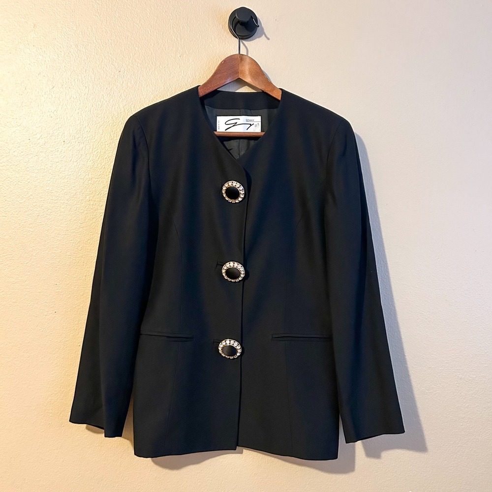 Vintage Blazer Genny by Versace Era Black Rhinestone Button Jacket Size 8 Luxury